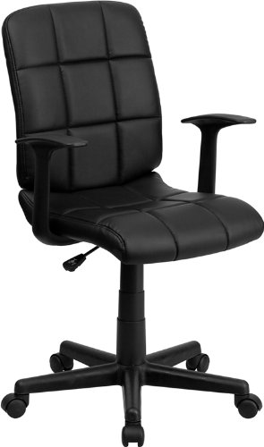 Mid-Back Black Quilted Vinyl Task Chair - Black - Adjustable Height - Stylish Design