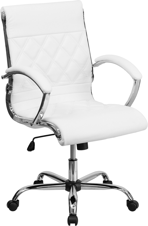 Picture of Flash Furniture GO-1297M-MID-WHITE-GG Mid-Back Designer White Leather Executive Office Chair with Chrome Base