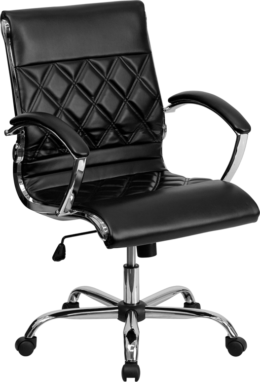 Picture of Flash Furniture GO-1297M-MID-BK-GG Mid-Back Designer Black Leather Executive Office Chair with Chrome Base