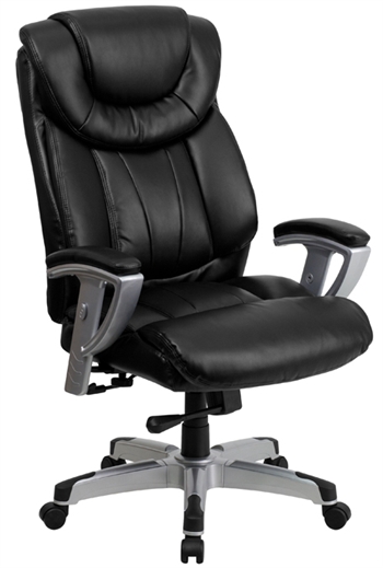 GO-1534-BK-LEA-GG HERCULES Series 400 lb. Capacity Big & Tall Black Leather Office Chair with Arms -  Flash Furniture