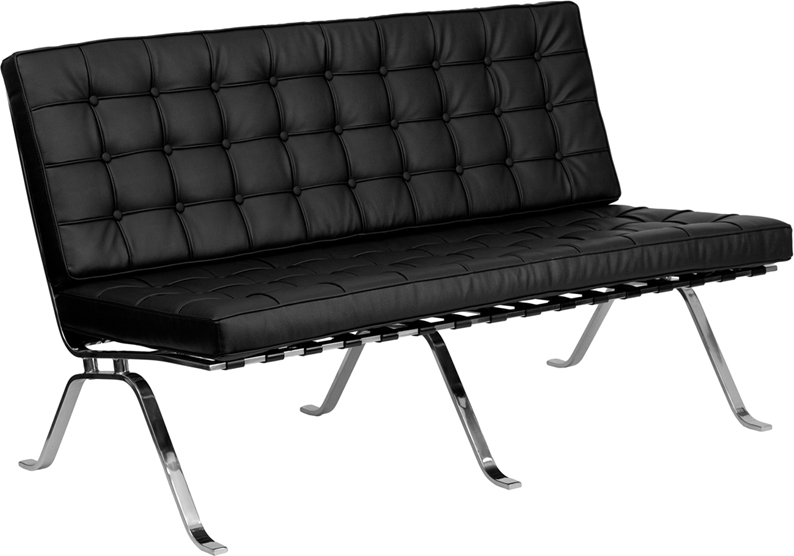 ZB-FLASH-801-LS-BK-GG HERCULES Flash Series Black Leather Love Seat with Curved Legs