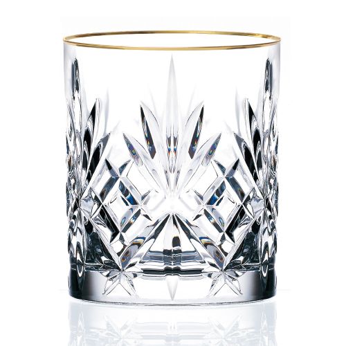 Picture of Lorenzo Import LG3004 Siena Collection Set of 4 Crystal Double Old Fashion beverage Glass with gold band design by Lorren Home Trends
