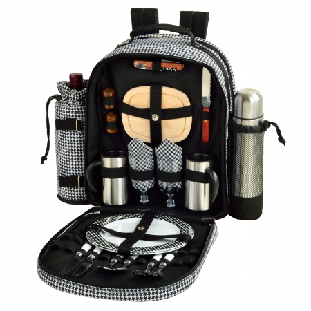 Picture of Picnic At Ascot 082-HT Coffee & Picnic Backpack for Two - Houndstooth