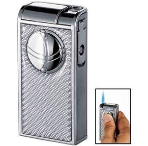 Visol Infinity White Carbon Fiber Chrome Double Jet Cigar Lighter