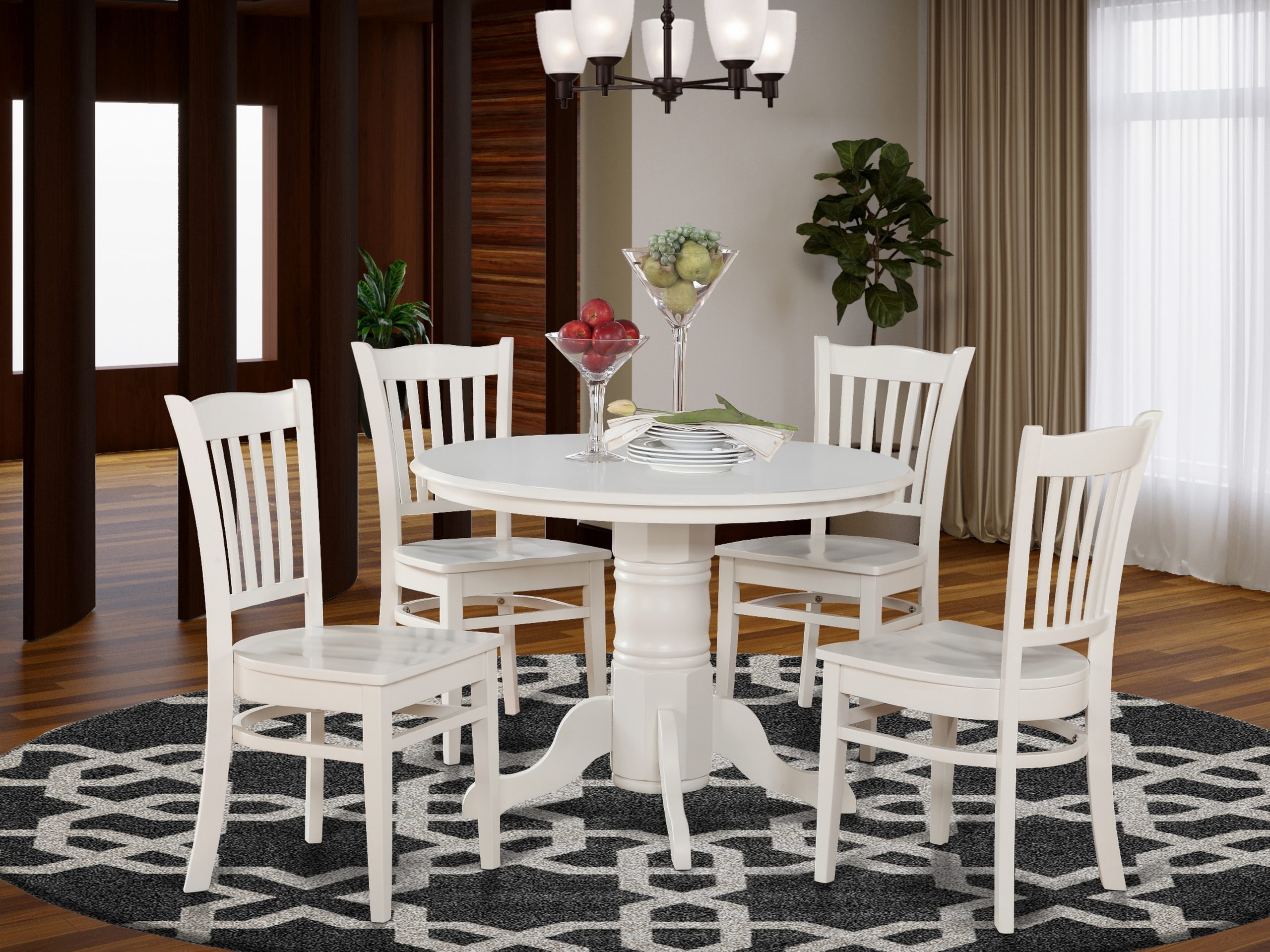 Wooden Imports Furniture SG5-WHI-W 5 Piece Shelton Round Table and 4 Groton Chairs in Linen White Finish