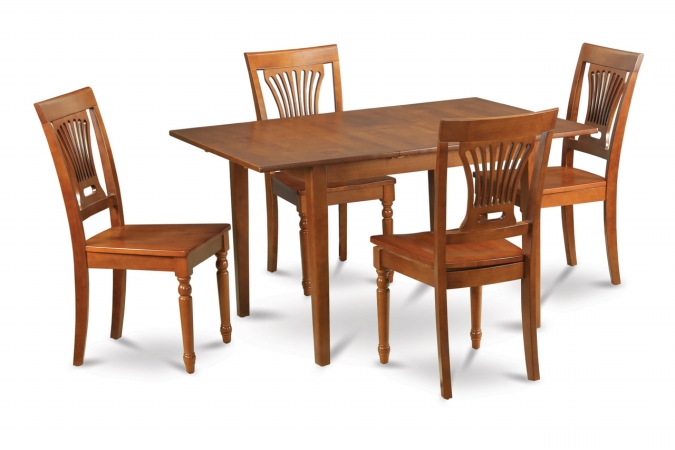 7PC Picasso Rectangular Table and 6 Plainville Wood Seat Chairs - Saddle Brown Finish