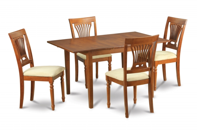7PC Picasso Rectangular Table and 6 Plainville upholstered Seat Chairs - Saddle Brown Finish
