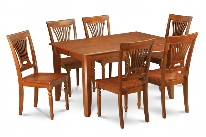 9PC Parfait Square Table with 18''Butterfly Leaf & 8 Wood Seat Chairs in Saddle Brown Finish
