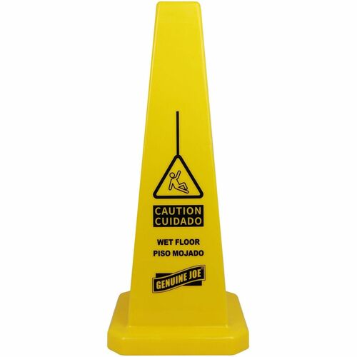 Caution Safety Cone, 4-Sided, 10 in. x 10 in. x 24 in., Yellow