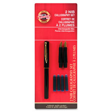 Picture of Koh-I-Noor KOHS802FBC Calligraphy Pen Set&#44; 2-Nib-4-Ink Cartridges&#44; Black-Gold
