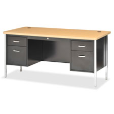 Picture of Lorell LLR41301 Double Pedestal Teachers Desk&#44; 60 in. x 30 in. x 29.5 in.&#44; Black-Maple
