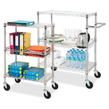 Picture of Lorell LLR84858 3-Tier Wire Rolling Cart- 18 in. x 30 in. x 40 in.- Chrome