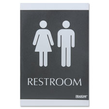Picture of U.S. Stamp & Sign USS4249 ADA Signs&#44;RESTROOM&#44; Adhesive&#44; 6 in. x 9 in.&#44; Silver-Black