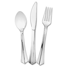 Plastic Cutlery, 25 ea Forks-Knives-Spoons, 75-PK, Silver