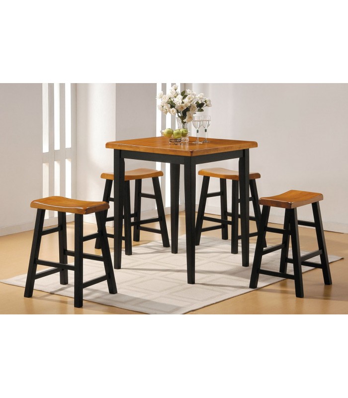 Picture of Acme Furniture 07285 5 PC Pack Gaucho Counter Height Dining Set in Oak with Black - Table and 4 Stools