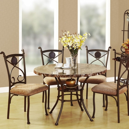 Acme Furniture 70555 5 PC Marble Top Dining Table and Side Chair Set