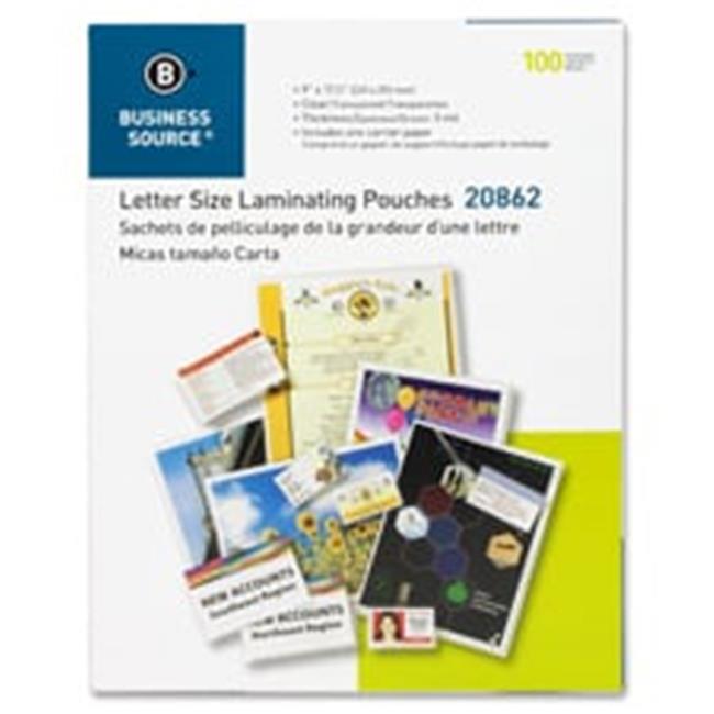 Business Source BSN20862 Laminating Pouch- Ltr- 5Mil- 9 in. x 11.5 in.- 100-B...