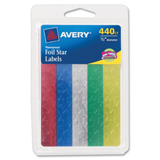 Picture of Avery AVE06007 Foil Star Stickers&#44; .5 in.&#44; 440-PK&#44; Red-GN-Gold-Silver-BE