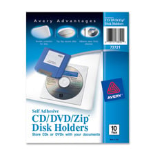 Picture of Avery AVE73721 Media Pockets&#44; CD-DVD&#44; Adhesive&#44; Vinyl&#44; 10-PK&#44; Clear