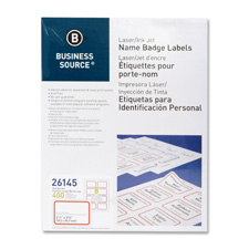 Picture of Business Source BSN26144 Name Badge Labels- 2.33 in. x 3.38 in.- 400-PK- Plain White