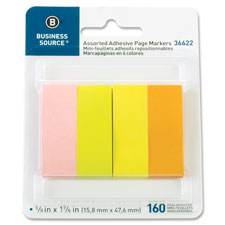 Picture of Business Source BSN36622 Page Markers&#44; .63 in. x 1.88 in.&#44; 160 Strips-PK&#44; Assorted Neon