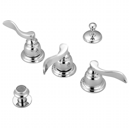 Three Handle Bidet Faucet with Brass Pop-up