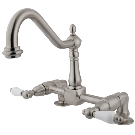 Picture of Kingston Brass KS1148PL Double Handle 8 in. Bridge Deck Mount Kitchen Faucet