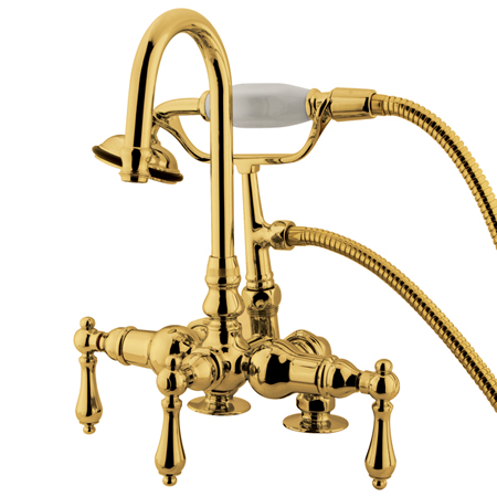 Deck-Mount Clawfoot Tub Faucet, Polished Brass, Deck Mount