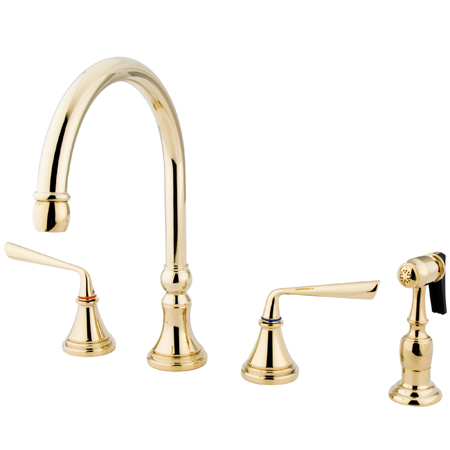 Silver Sage Collection 8 in. Deck Mount Kitchen Faucet with Brass Sprayer - Polished Brass -  KitchenCuisine, KI3558863