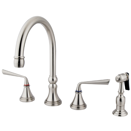 Silver Sage Collection 8 in. Deck Mount Kitchen Faucet with Brass Sprayer - Satin Nickel - 8 in -  KitchenCuisine, KI3006485