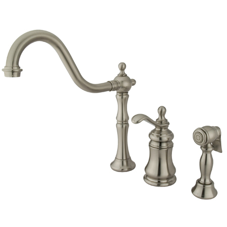 Picture of Kingston Brass KS7808TPLBS Single Handle Widespread Kitchen Faucet with Brass Sprayer