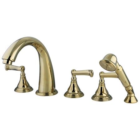 Three Handle Roman Tub Filler with Hand Shower - Polished Brass