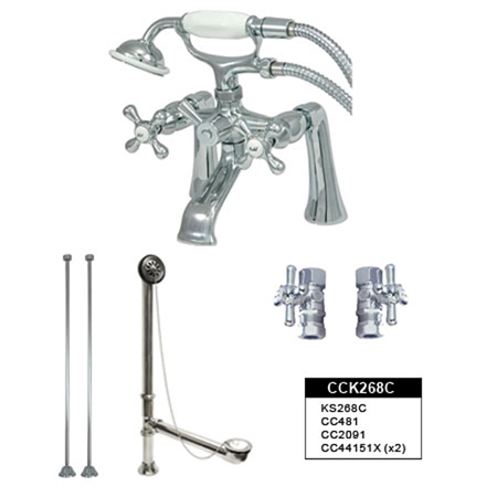 Vintage Deck Mount Clawfoot Tub Faucet Package in Polished Chrome