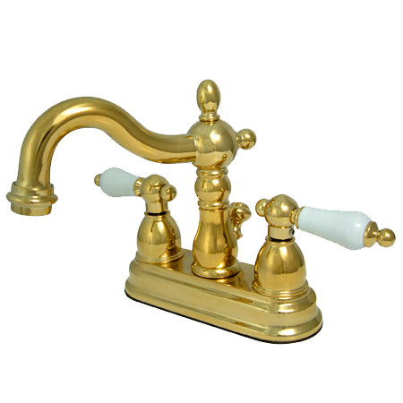 Two Handle 4 in. Centerset Lavatory Faucet with Brass Pop-up - Polished Brass