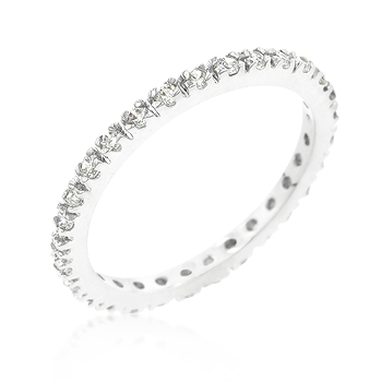 Mariell 3046R-S-10 Genuine Rhodium Plated Simple Eternity Band with Round Cut Cubic Zirconia in Silvertone - Size 10