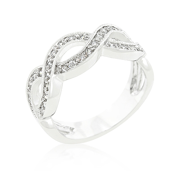 Genuine Rhodium Plated Infinity Band with Pave Cubic Zirconia Set in Silvertone - Size 8