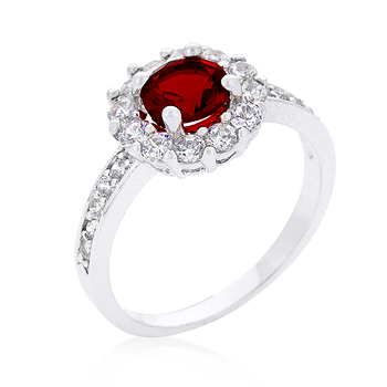 Picture of Genuine Rhodium Plated Garnet Halo Engagement Ring Featuring 2.1 Carats of Cubic Zirconia in Silvertone - Size 7
