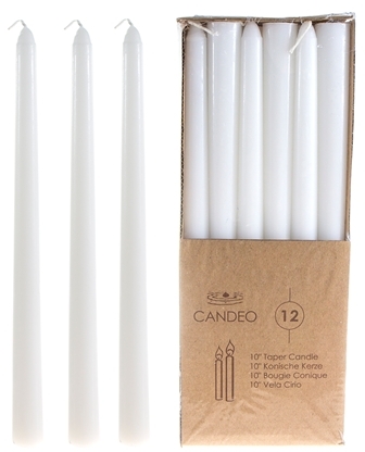 12 piece 10" Unscented Taper Candles - White Case of 24