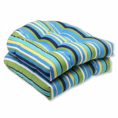 Picture of Pillow Perfect 537276 Topanga Stripe Lagoon Wicker Seat Cushion (Set of 2)