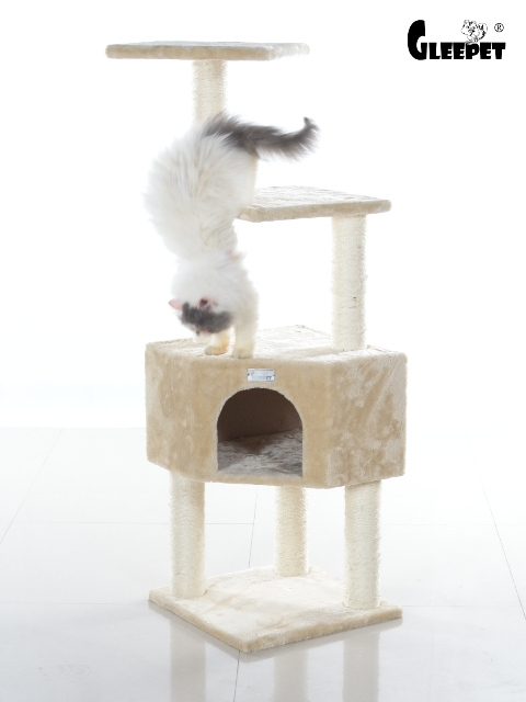 Picture of GleePet GP78480321 48-Inch Real Wood Cat Tree In Beige With Perch And Playhouse