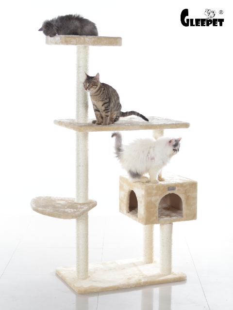 Picture of GleePet GP78560321 57-Inch Real Wood Cat Tree In Beige With Playhouse And Perch