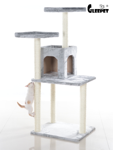 Picture of GleePet GP78571022 57-Inch Real Wood Cat Tree In Silver Gray With Two-Door Condo 