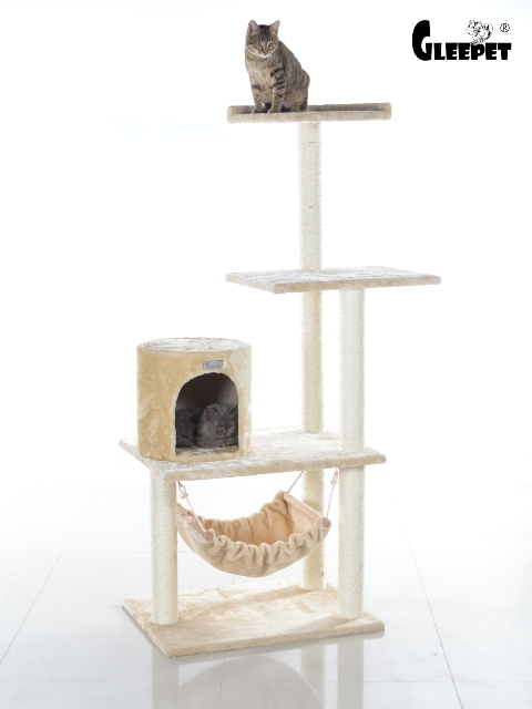 Picture of GleePet GP78590221 59-Inch Real Wood Cat Tree In Beige With Hammock and Round Condo