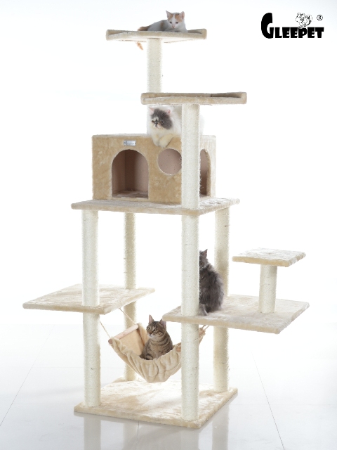 Picture of GleePet GP78680621 68-Inch Real Wood Cat Tree In Beige With Five Levels  Hammock  Condo