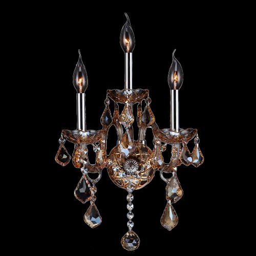 Picture of Worldwide Lighting W23103C13-AM Provence Collection 3 Light Chrome Finish with Amber Crystal Wall Sconce