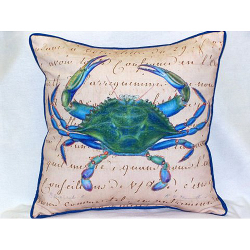 Picture of Betsy Drake HJ005B Male Blue Crab Beige Indoor-Outdoor Pillow