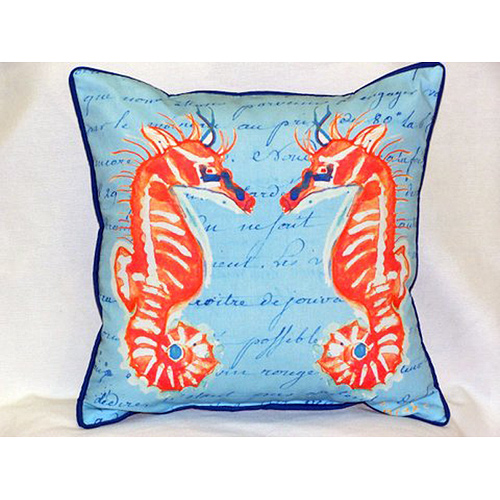 Picture of Betsy Drake HJ100B Coral Sea Horses - Blue Large Indoor-Outdoor Pillow 16 in. x 20 in.