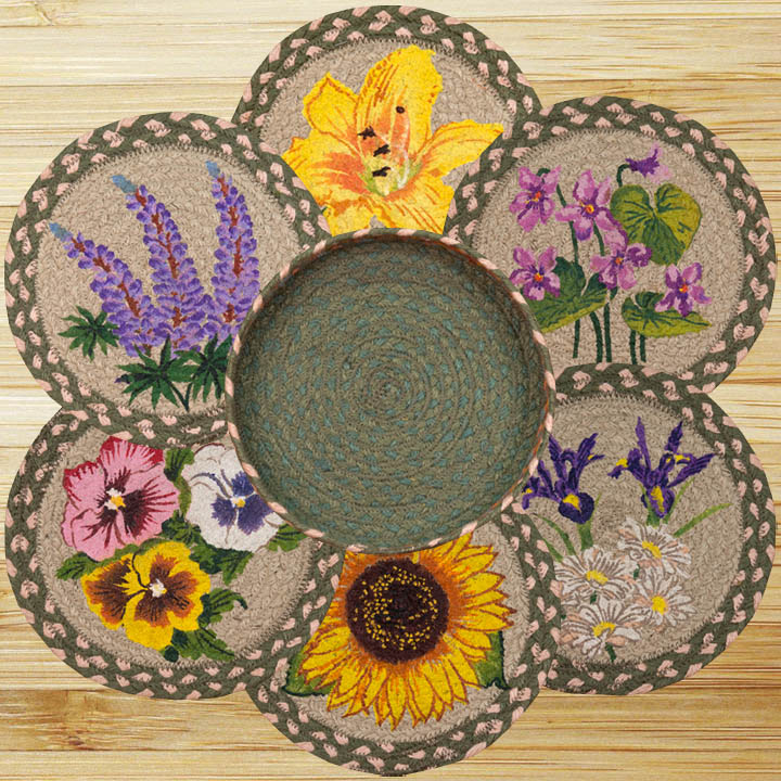 Picture of Earth Rugs 56-399F Flowers Trivets in a Basket