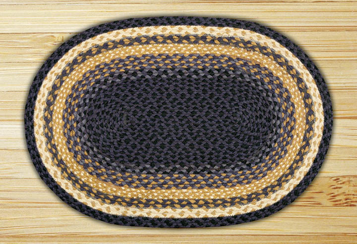 Lt. Blue-Dk. Blue-Mustard Oval Rug