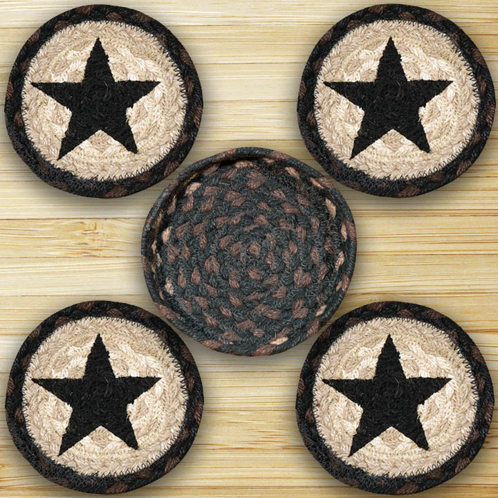 Black Star Coasters in a Basket